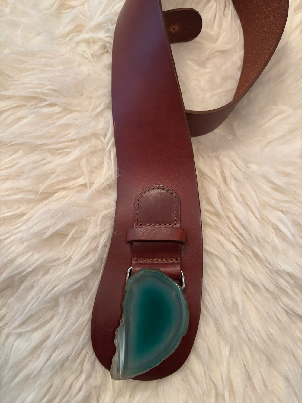 Leather women’s Belt with Green Agate Stone Buckle